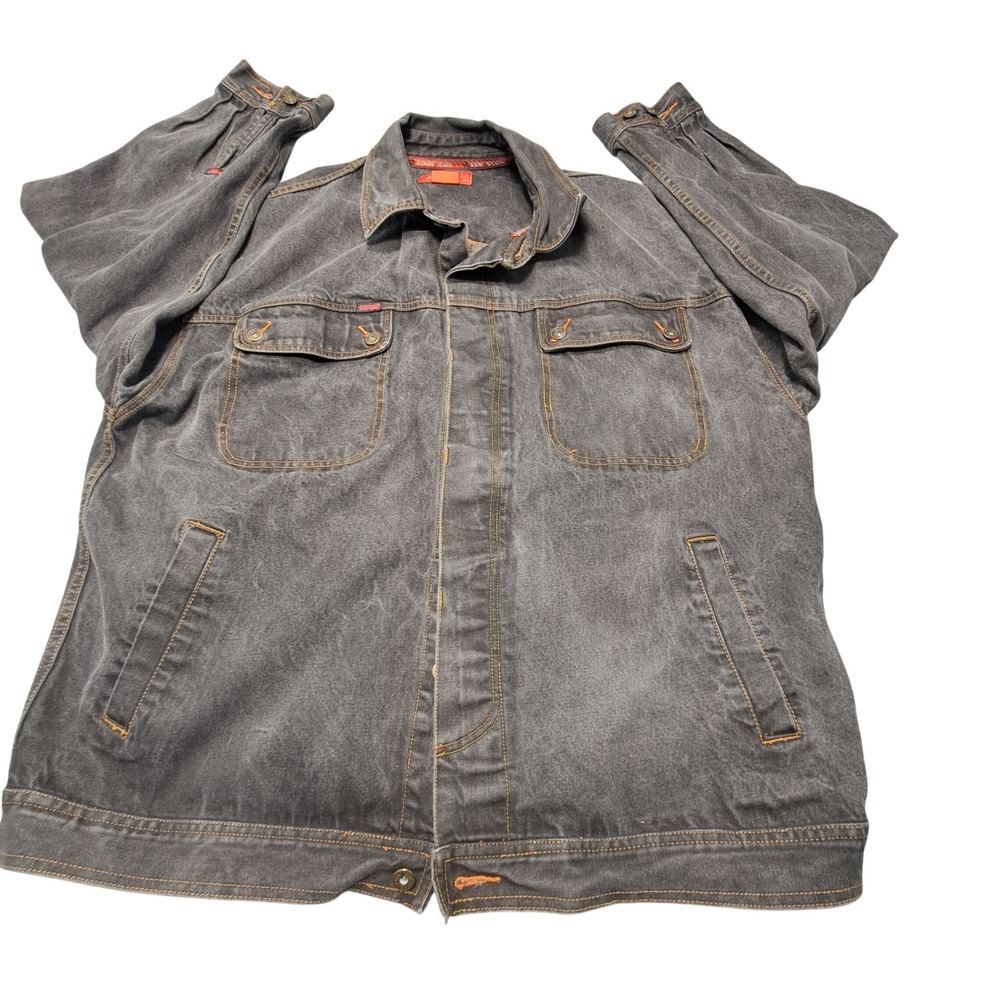 2000 Koman Raw Denim Jacket Mens XXL Black Faded Cotton Workwear Streetwear